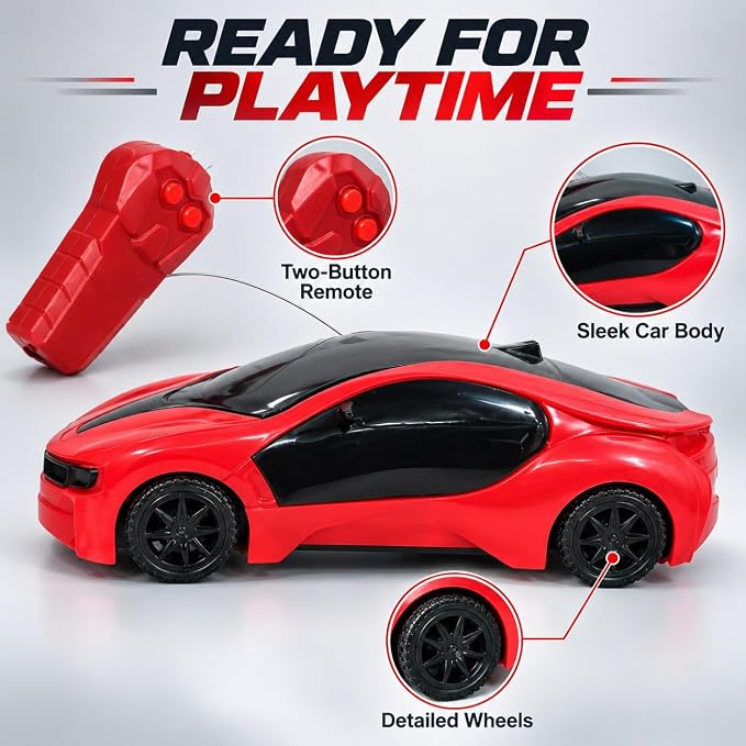 Turvo: Remote Control Sports Racing Car Toy with Wireless Controller, 4-Direction Steering, Rubber Treaded Wheels & Aerodynamic High-Speed Design for Kids