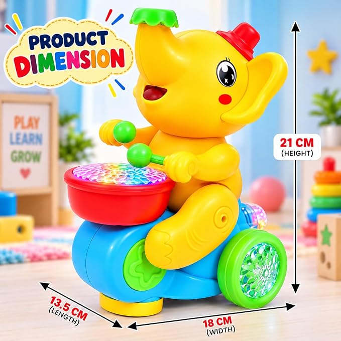 Trunki: Interactive Musical Drumming Elephant Toy with Floating Ball, Mist Spray, Colourful LED Lights, Bump & Go Wheels & Type-C Rechargeable Battery