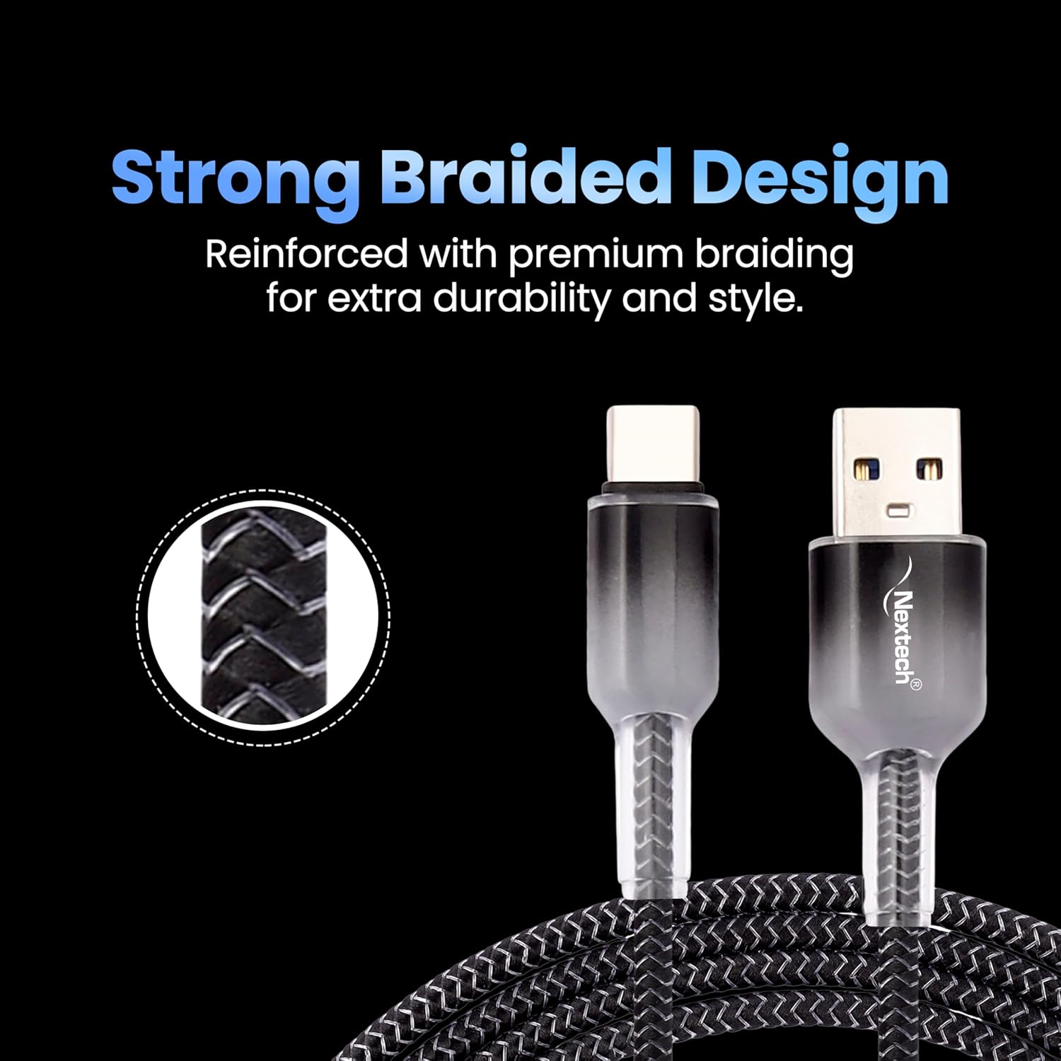 Nextech USB A to USB-C Braided 3Amp Fast Sync & Charge Cable for Smartphones, Tablets & other Type C devices (2.44 M)