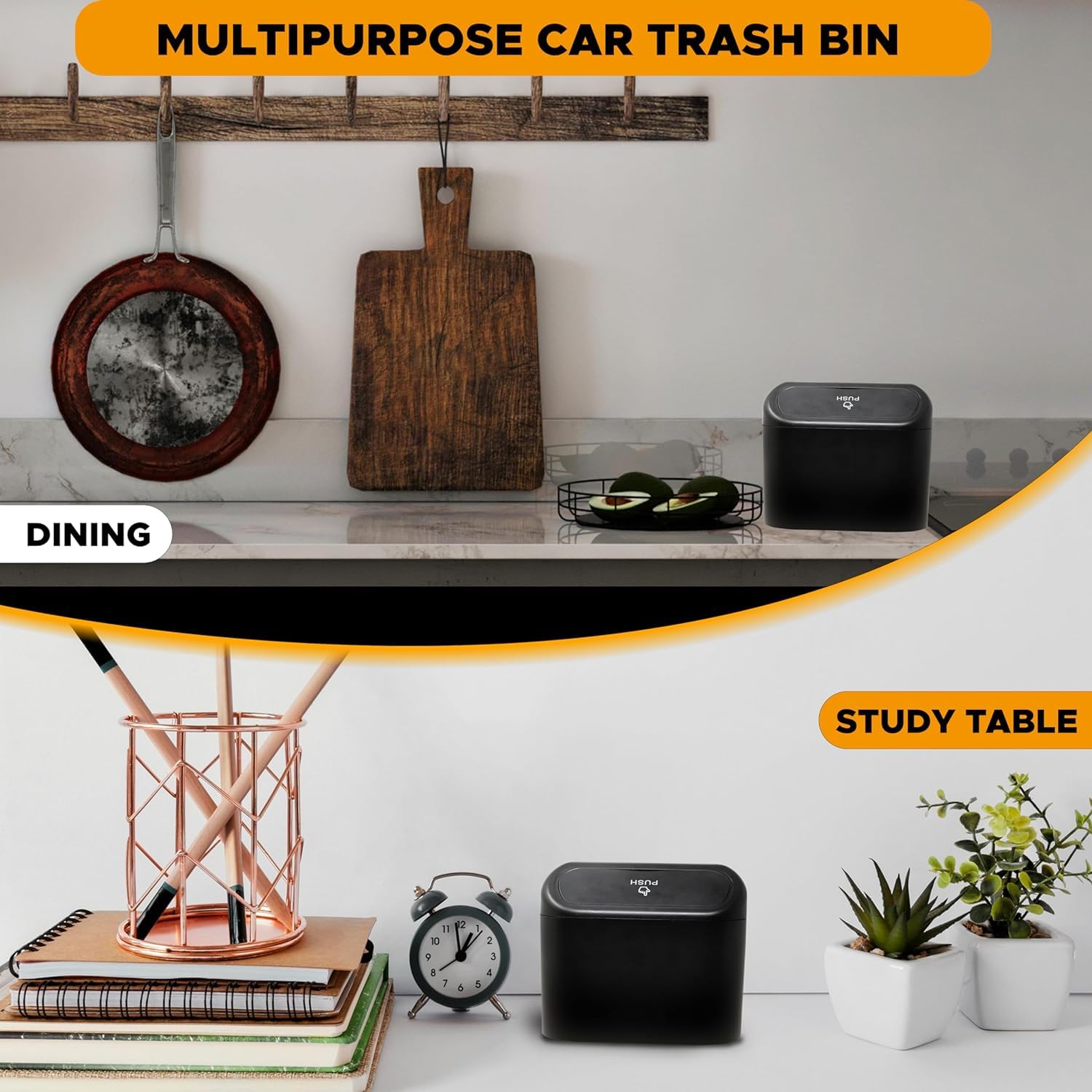 Trashify: Compact Car Push Trash Can with Auto Lid Close Leak-Proof Design & Door Hook Mini Dustbin for Mess-Free Travel