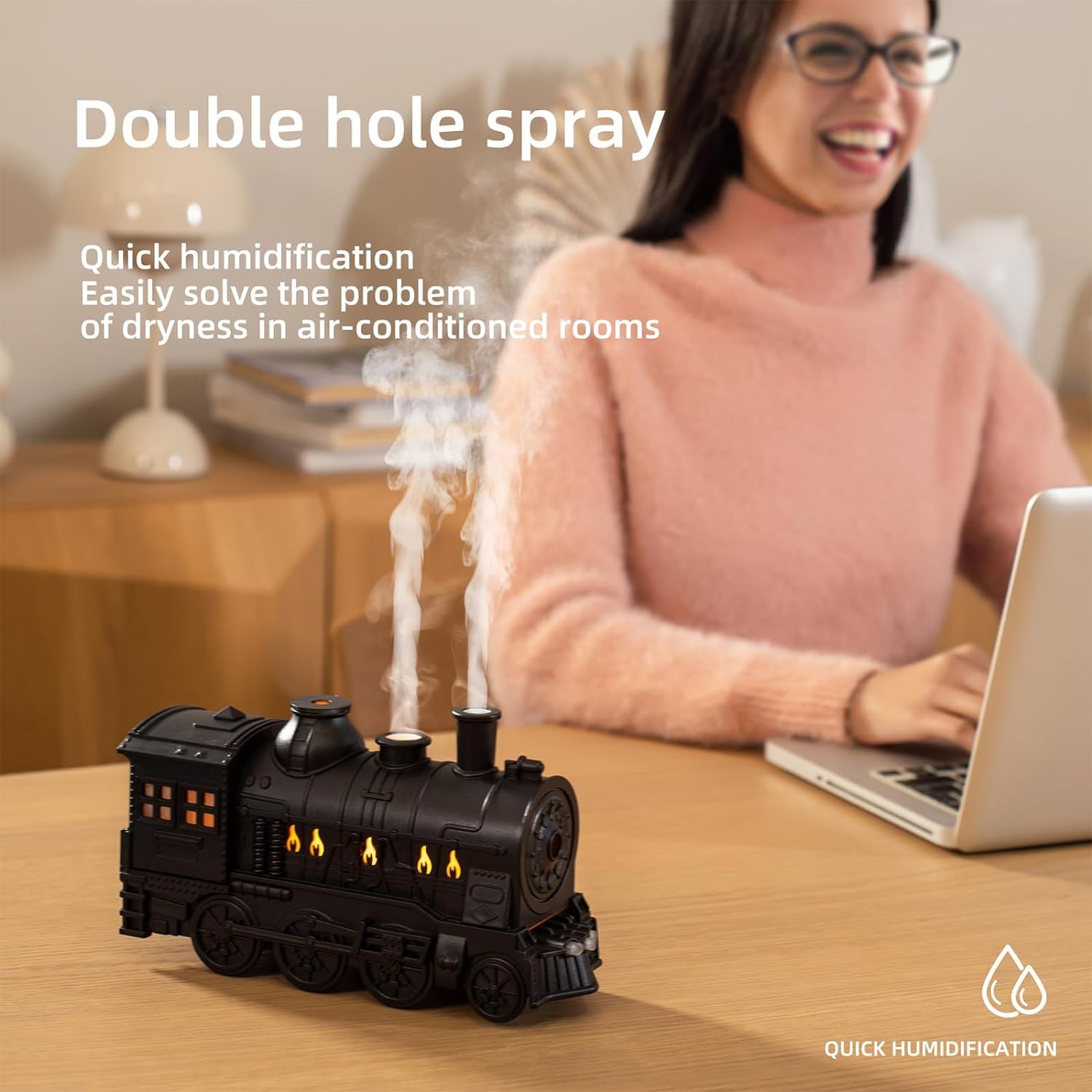Mystiq: Train-Shaped Aroma Diffuser & Humidifier, 300ml, Flame Light, 2 Mist Modes, Auto Off – Perfect for Home, Office & Festive Decor.