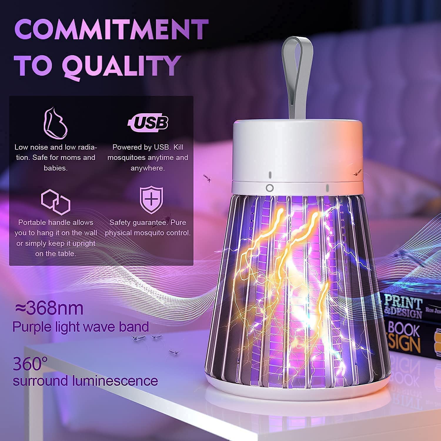 BugShield: USB-Powered Mosquito Killer Lamp with UV LED – Safe & Silent Indoor Zapper for Bedrooms, Living Rooms, Patios & Outdoor Protection