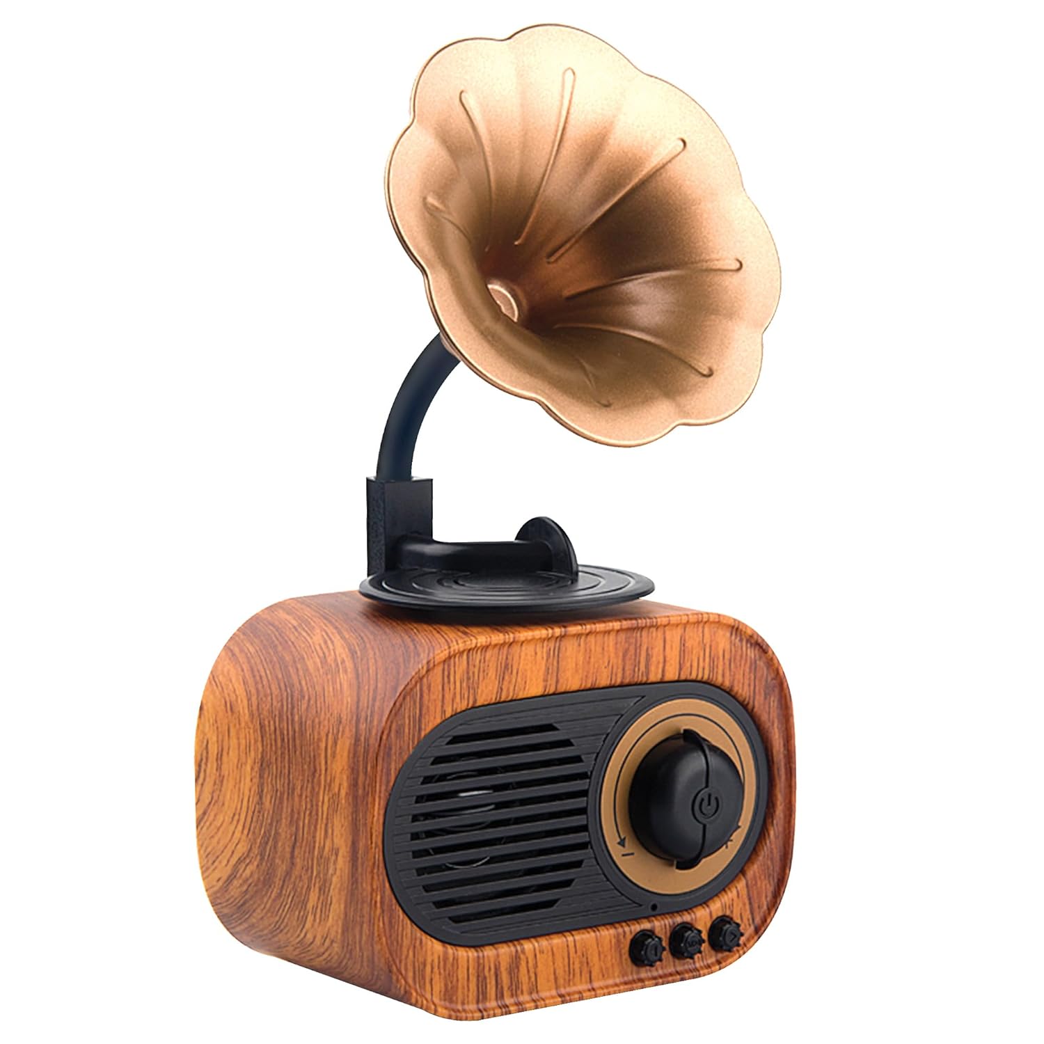 JukeMini: Retro Vinyl Bluetooth Speaker with Loud Sound, Physical Knob Control, FM Radio, USB & Aux, 5W Output, Vintage Design & Hands-Free Calling