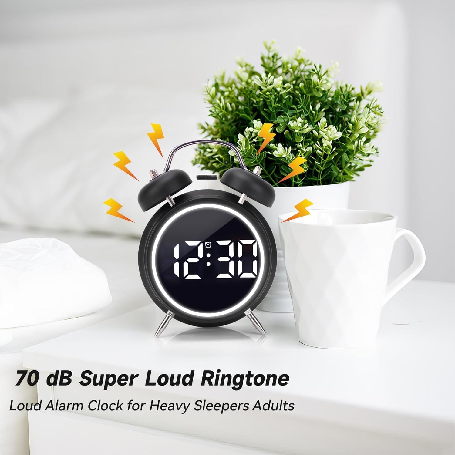Wakee: Retro LED Alarm Clock with Twin Bells – Extra Loud Battery-Powered Clock for Heavy Sleepers, Stylish Wake-Ups & Desk or Bedroom Decor