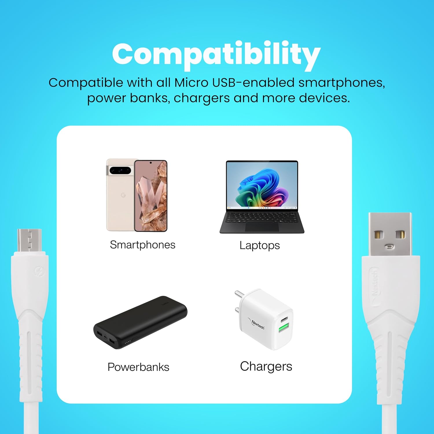 NEXTECH 2.4A Fast Sync & Charge Micro USB Cable, Rugged and Flexible Design, Compatible with All Micro USB Smartphones