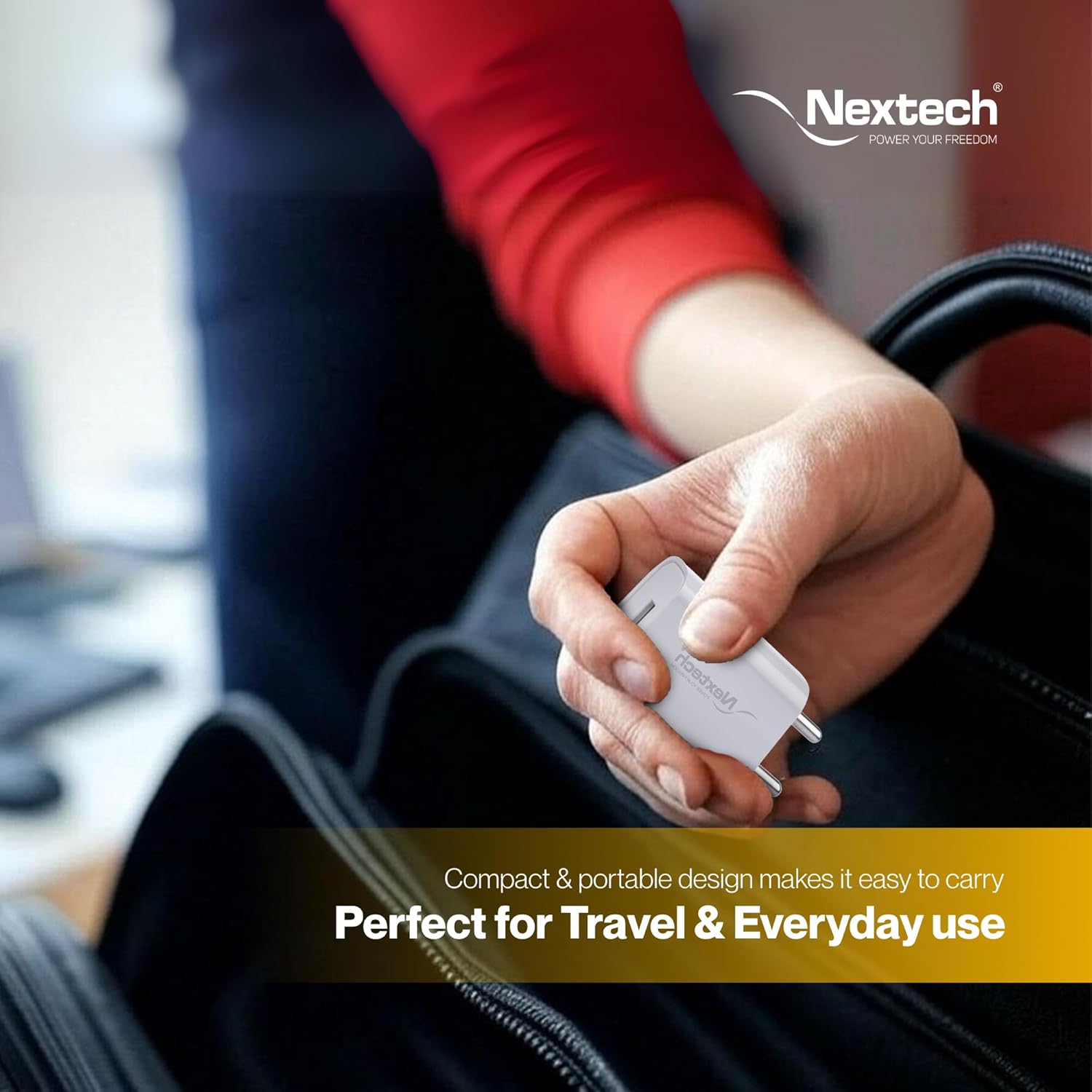 Nextech Nextech Single USB Travel Charger With USB-C Cable 2.4 A Mobile Charger with Detachable Cable (White)