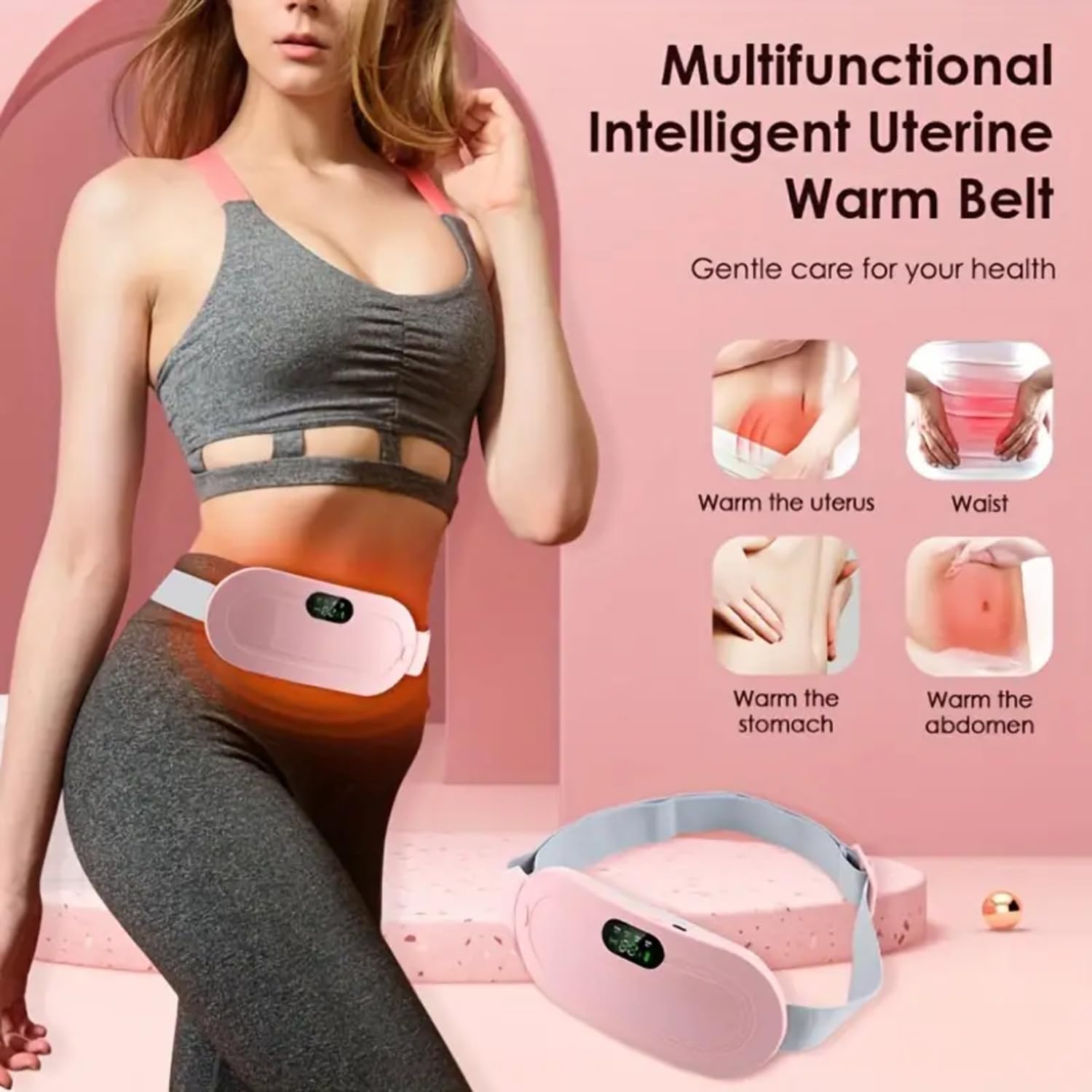 HeatEase: Portable Cordless Menstrual Heating Pad & Massage Belt with Adjustable Heat & Vibration for Period Pain Relief
