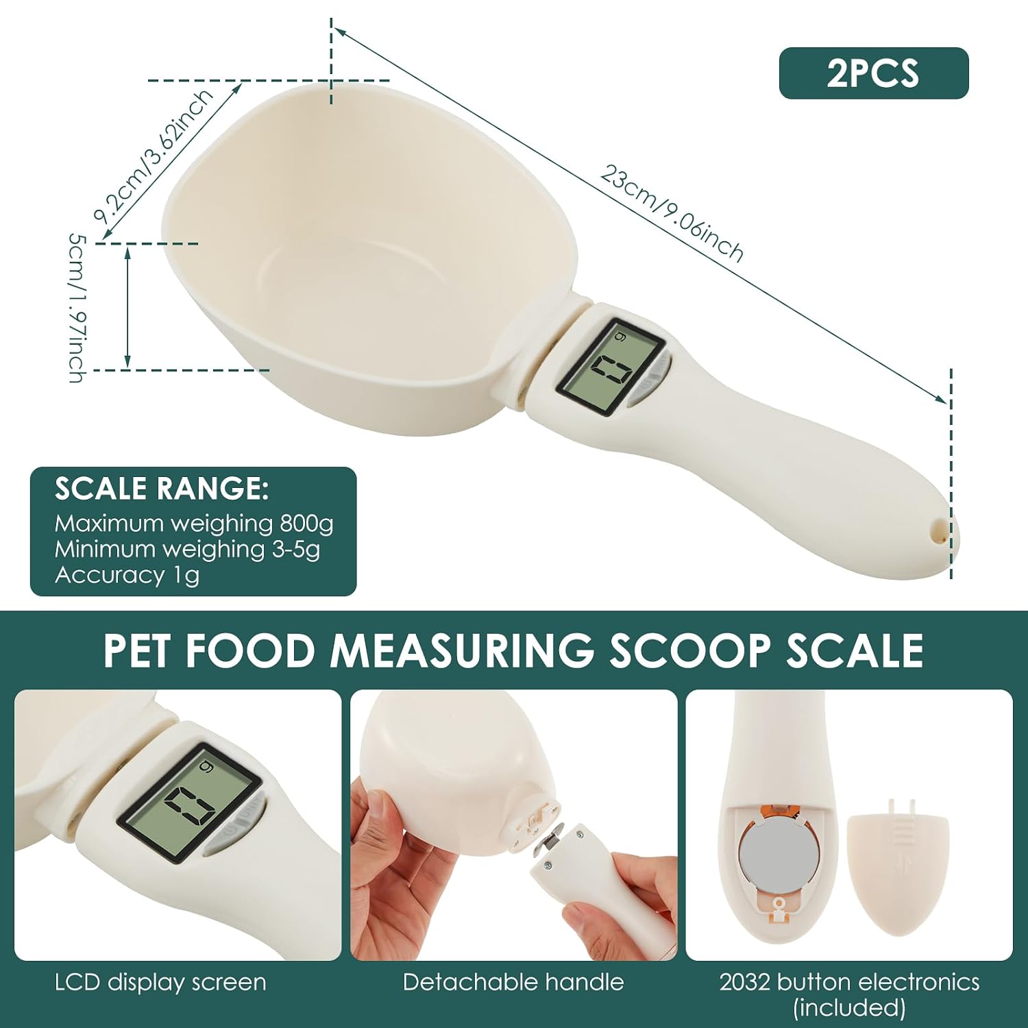 Scoopy: Digital Measuring Spoon Scale with LCD Display, 1g Precision, Removable Spoon & Electronic Weighing Function for Kitchen Ingredients, Meals & Pet Food