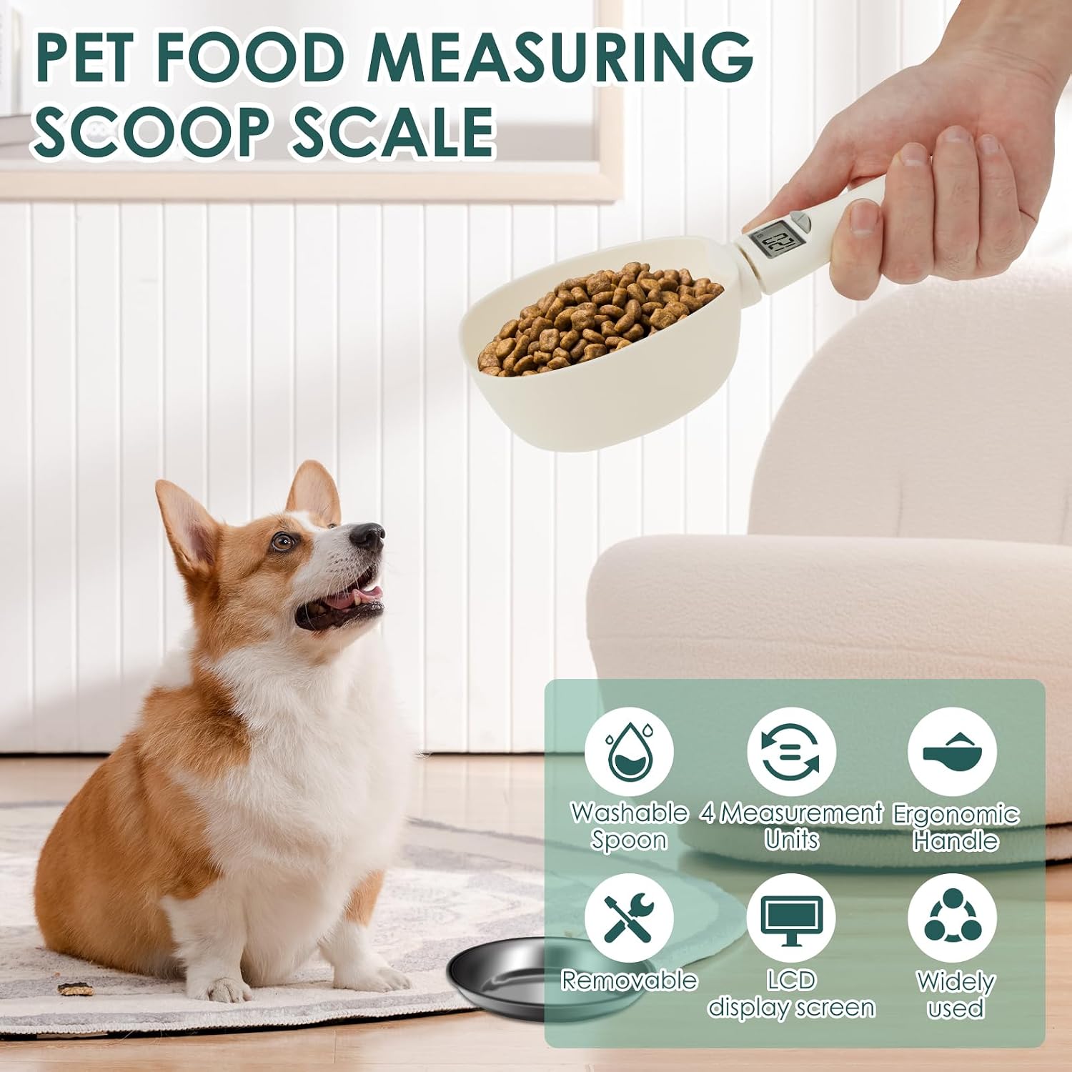 Scoopy: Digital Measuring Spoon Scale with LCD Display, 1g Precision, Removable Spoon & Electronic Weighing Function for Kitchen Ingredients, Meals & Pet Food