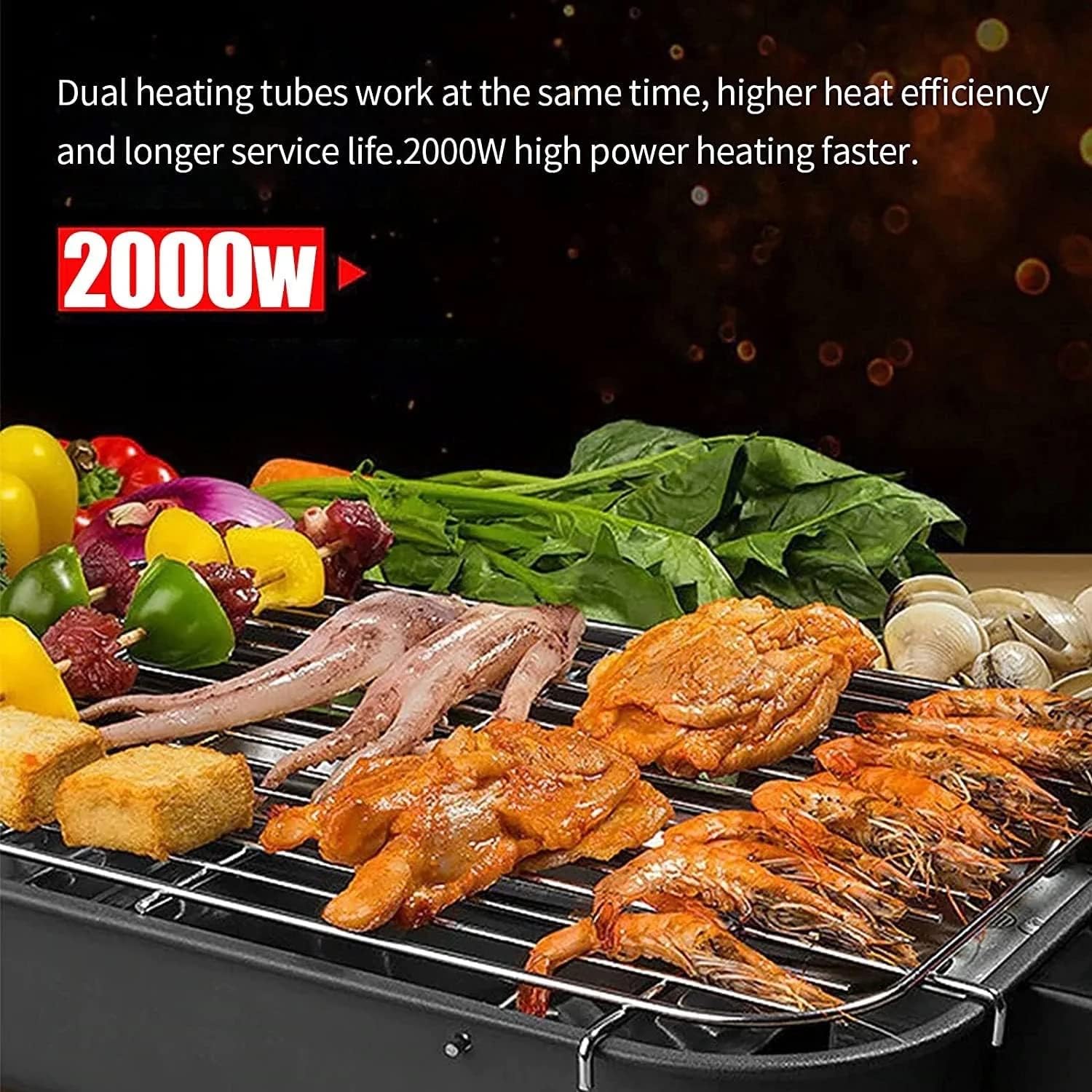 EzBBQ: 2000W Electric Barbecue Grill with Adjustable Temperature, Smokeless Design & Removable Drip Tray for Indoor & Outdoor Cooking
