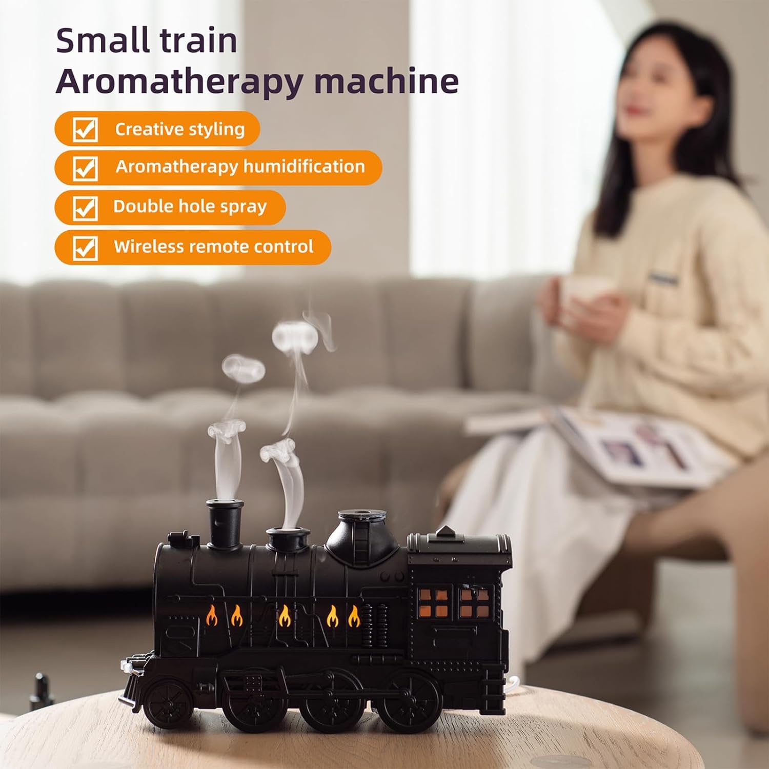 Mystiq: Train-Shaped Aroma Diffuser & Humidifier, 300ml, Flame Light, 2 Mist Modes, Auto Off – Perfect for Home, Office & Festive Decor.