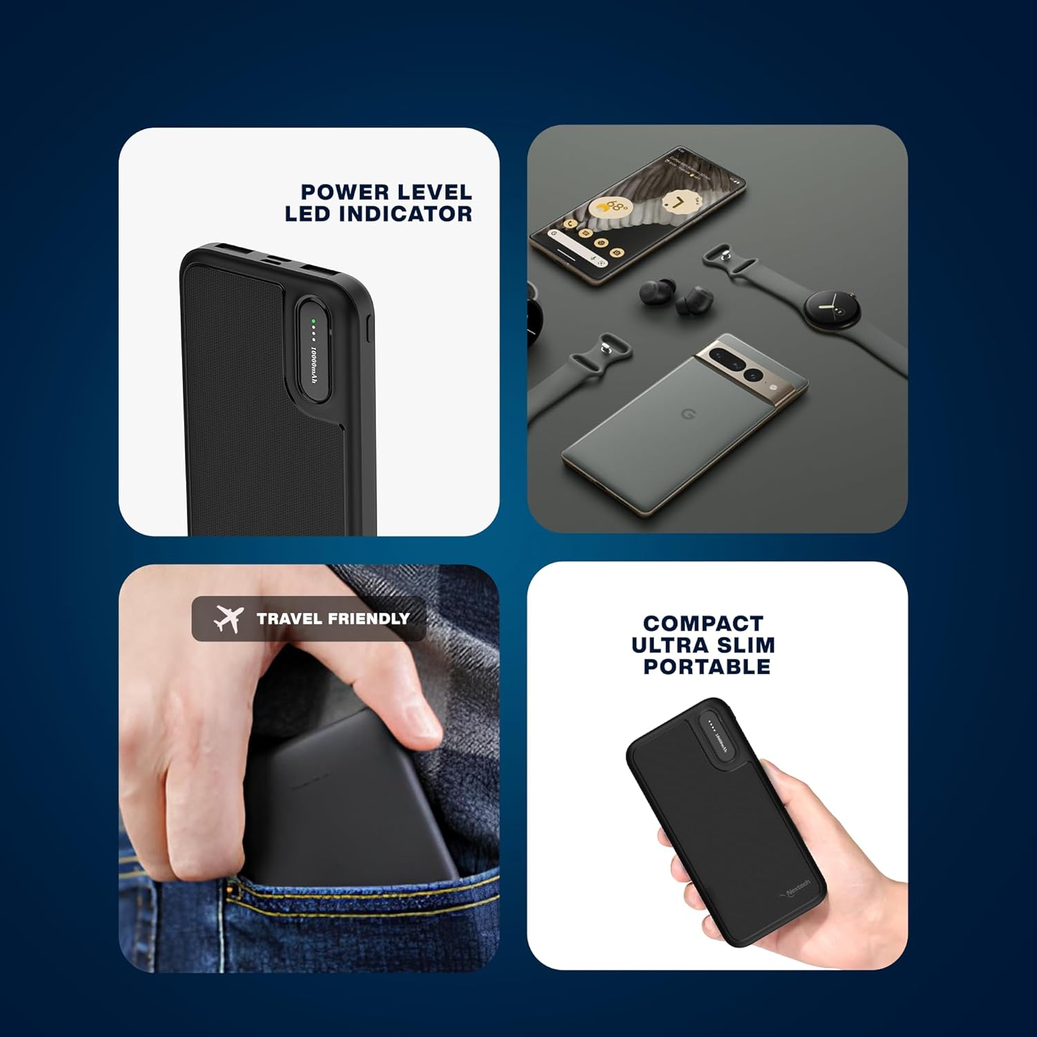 Nextech 10000mAh Power Bank with Dual Input (Type-C + Micro) & Dual Output