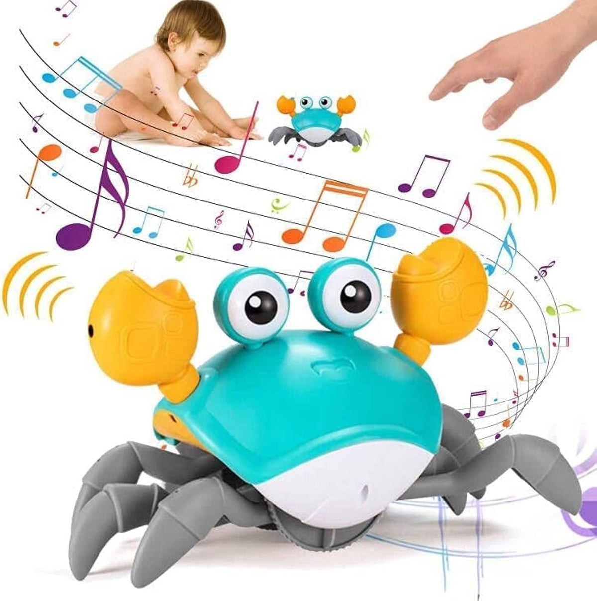 Crabby: Interactive Electric Crawling Crab Toy with Smart Obstacle Avoidance Sensor, Music, LED Lights & USB Rechargeable Battery, Moving Dancing Toy for Kids & Toddlers