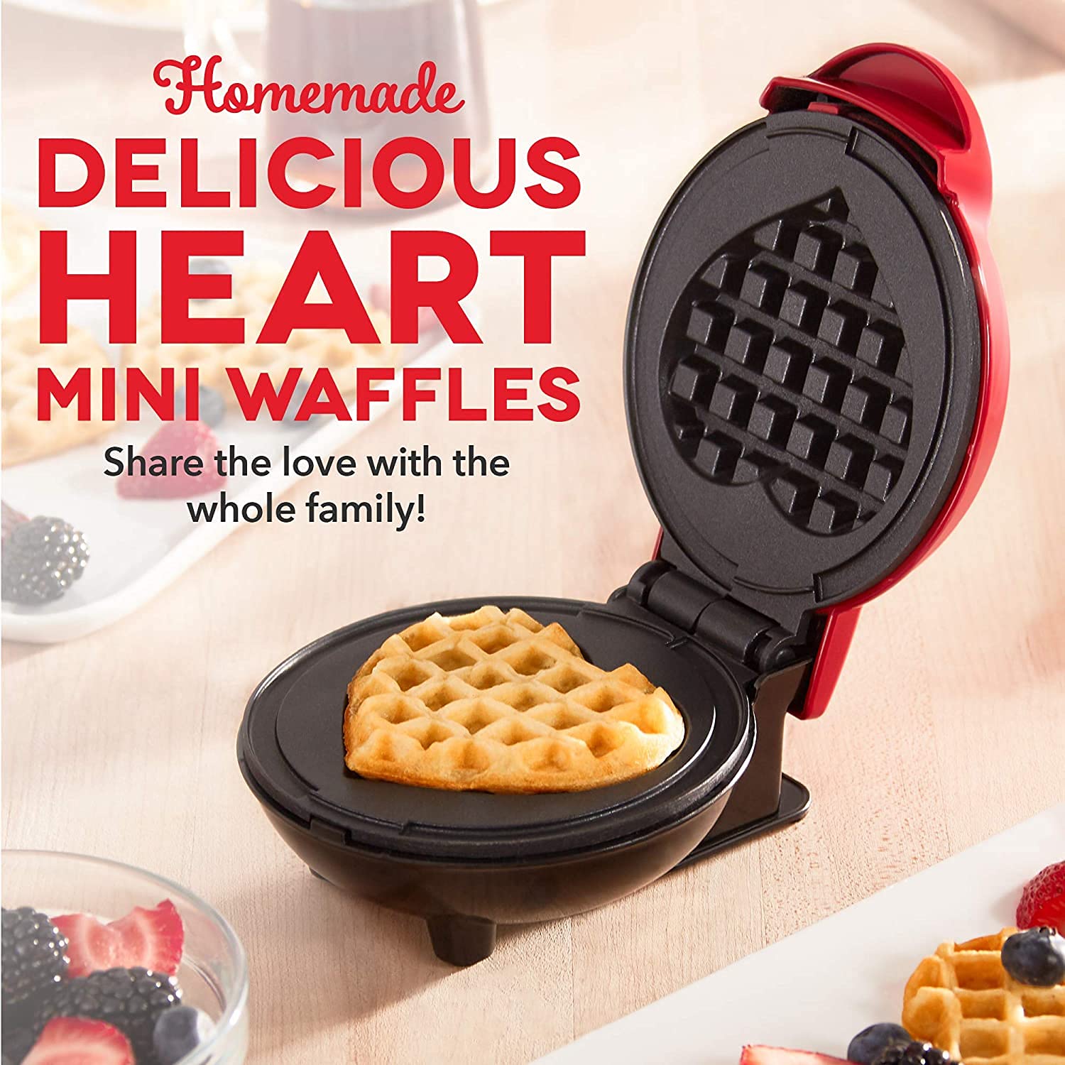 LoveWaffle: Mini Heart-Shaped Waffle Maker with Non-Stick Plates & 350W Stainless Steel Electric Design for Perfect Belgian Waffles