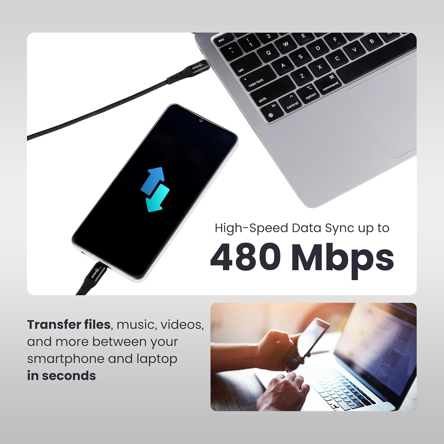 Nextech 65W Type-C to Type-C Braided Fast Sync & Charging Cable Compatiable with Androidphones, iPhones, Laptops 1.2M