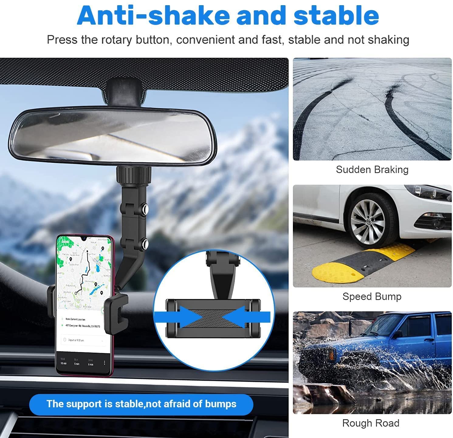 Holdit: Universal Multi-Joint Rearview Mirror Phone Holder, 360° Adjustable Car Mount for Car & Hands-Free Use