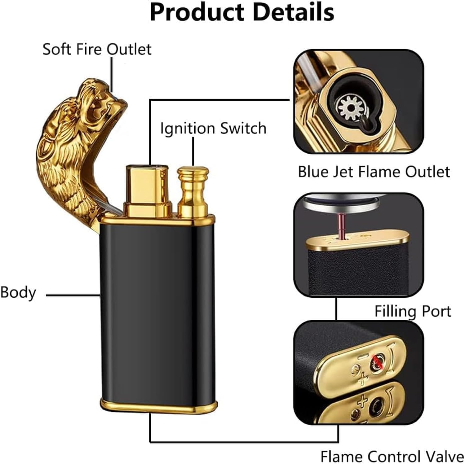 Dragor: Windproof Double-Jet Flame Torch Lighter with Dragon Design, Refillable Butane Gas Metal Lighter for Cigars, Cigarettes & Unique Gifting for Men