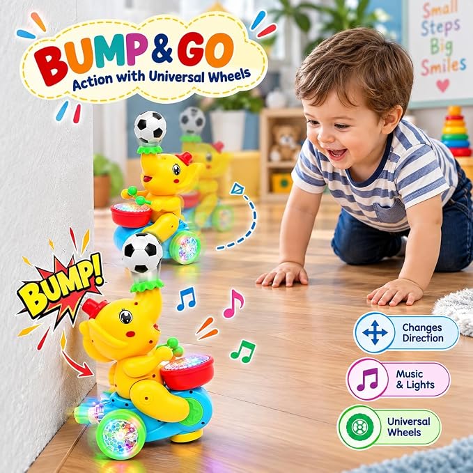 Trunki: Interactive Musical Drumming Elephant Toy with Floating Ball, Mist Spray, Colourful LED Lights, Bump & Go Wheels & Type-C Rechargeable Battery