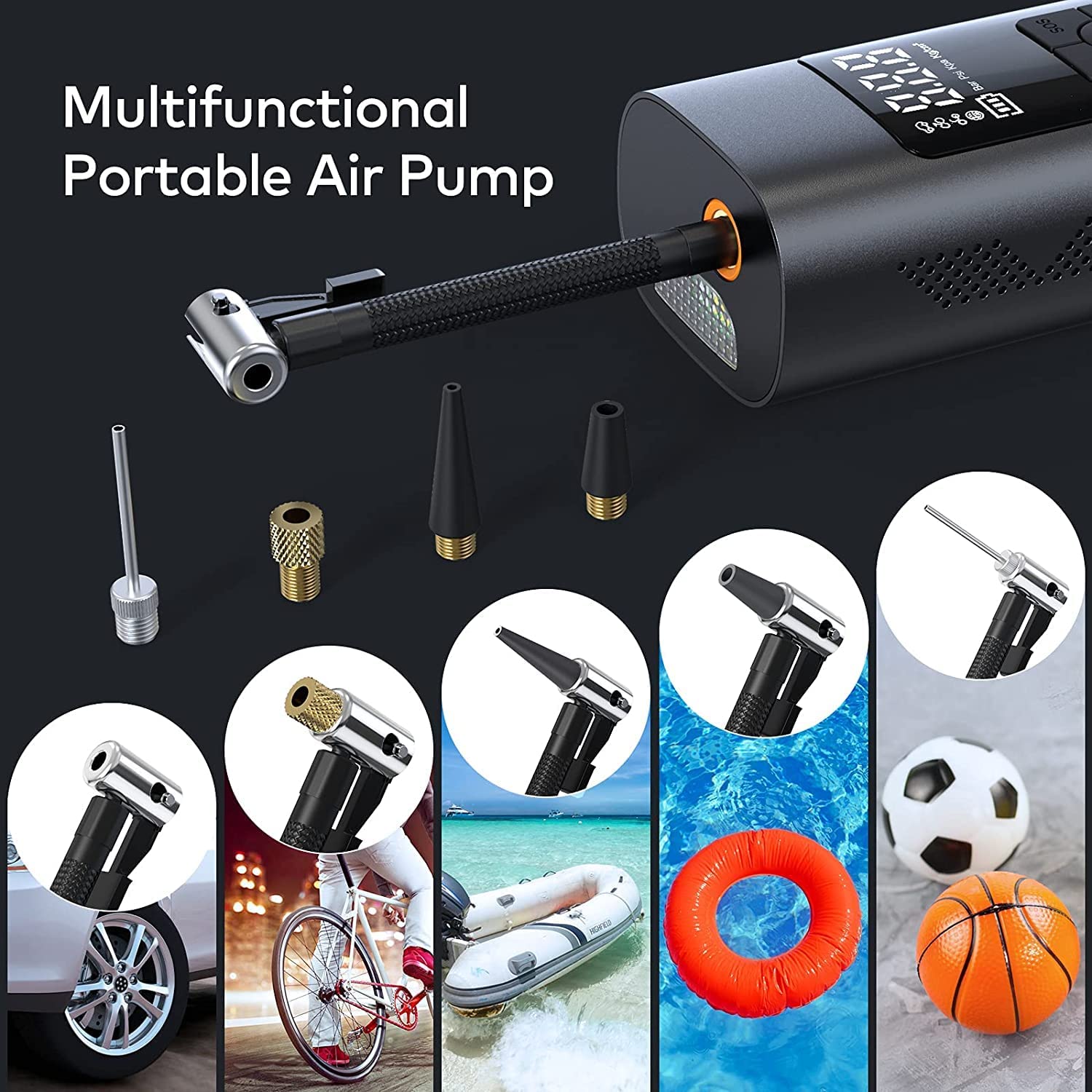 Inflato: Portable Tire Inflator & Power Bank – 150PSI Air Pump with Digital Gauge, LED Light, Heat Dissipation & 8000mAh Battery for Bikes, Cars & Emergencies