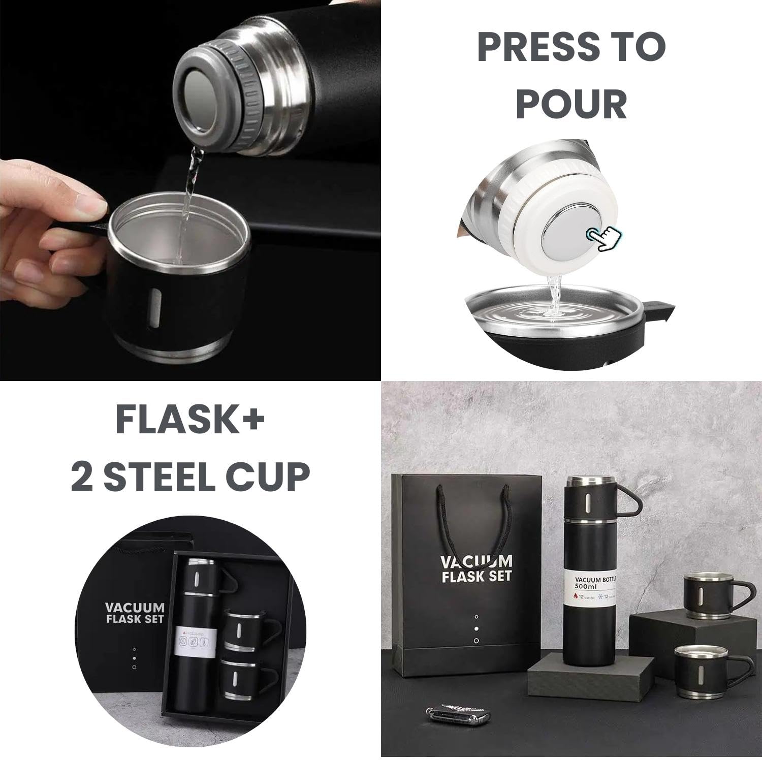 ThermoGift: 500ml Stainless Steel Vacuum Flask Gift Set with Insulated Cup – Perfect for Corporate & Festive Gifting