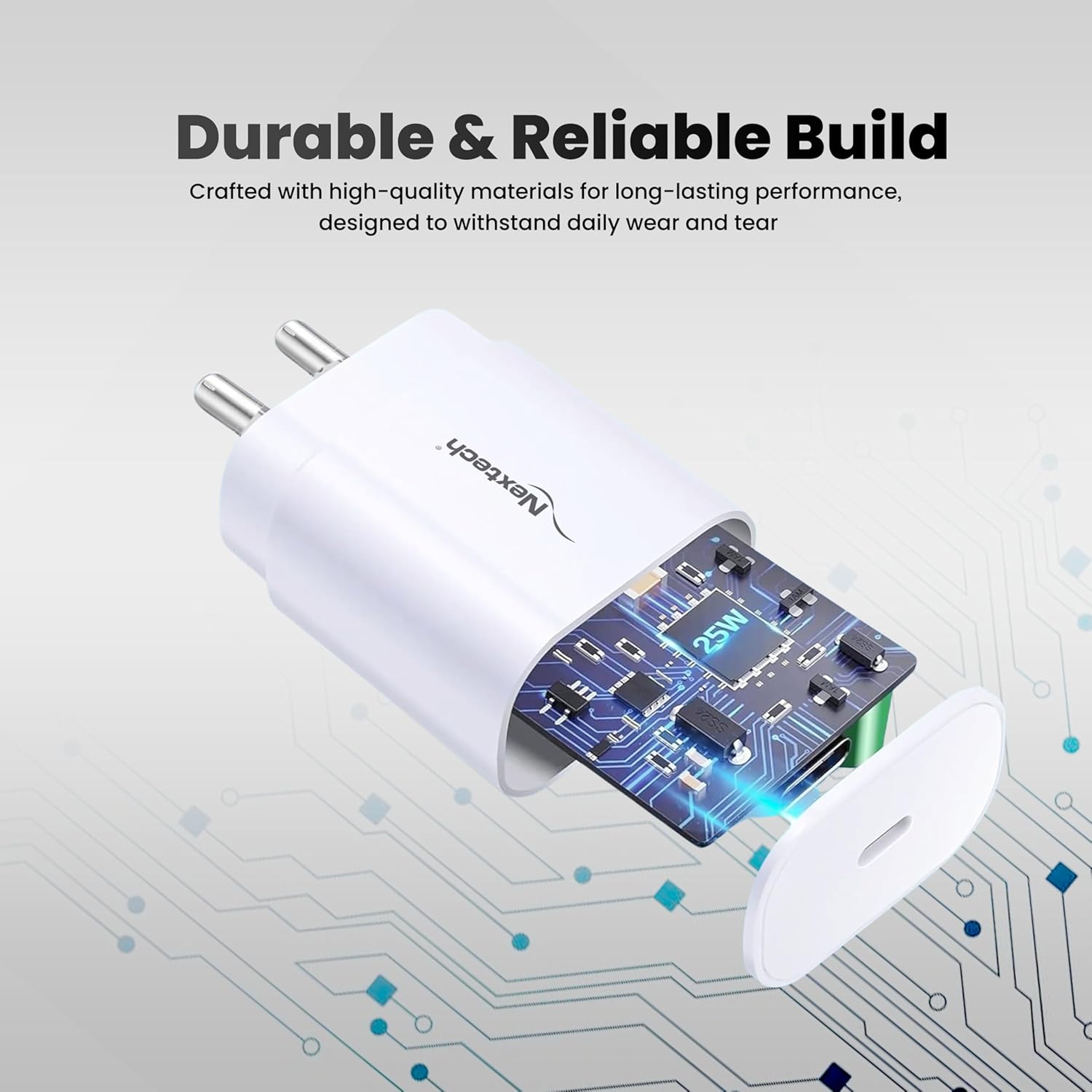 Nextech 25W Type C Mobile Charger Adapter, Fast PPS Charging for Samsung Smartphones, iPhone 15/14/13/12/11/X & Pro, Max Series & Other Type C Devices, PD Technology (Charge 25, Black)