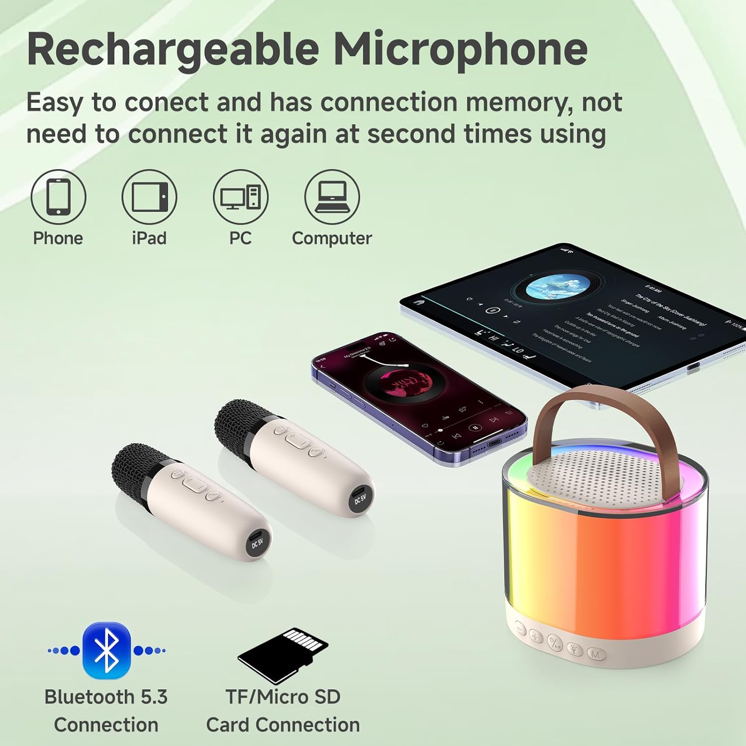 PartyStar: Upgraded Karaoke Bluetooth Speaker with Aura Light Display & Dual Wireless Mics for Music, Parties & Gifting