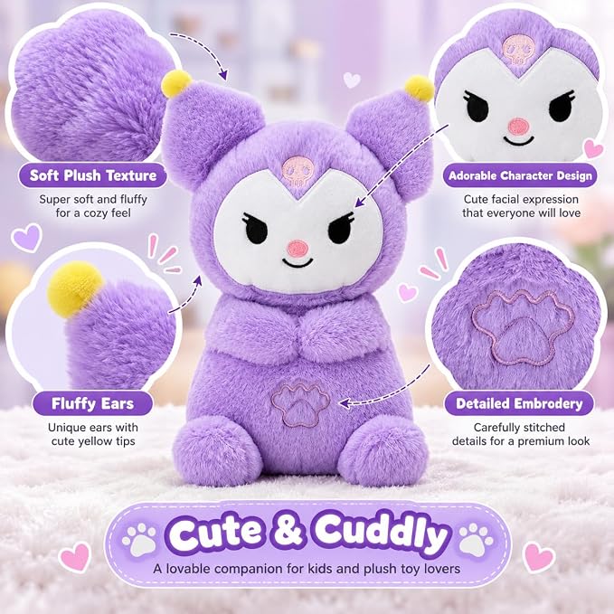 Mallow: Cute Purple Musical Teddy Bear Soft Toy with Built-In Music, Fluffy Ears, Cuddly Plush Body & Adorable Stuffed Animal Design for Kids