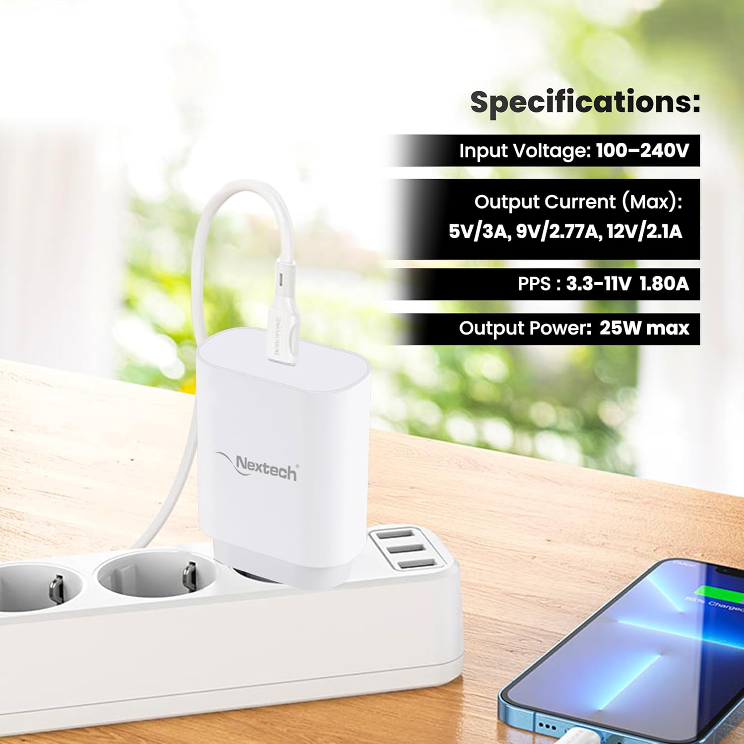 Nextech 25W Type C Mobile Charger Adapter, Fast PPS Charging for Samsung Smartphones, iPhone 15/14/13/12/11/X & Pro, Max Series & Other Type C Devices, PD Technology (Charge 25, Black)