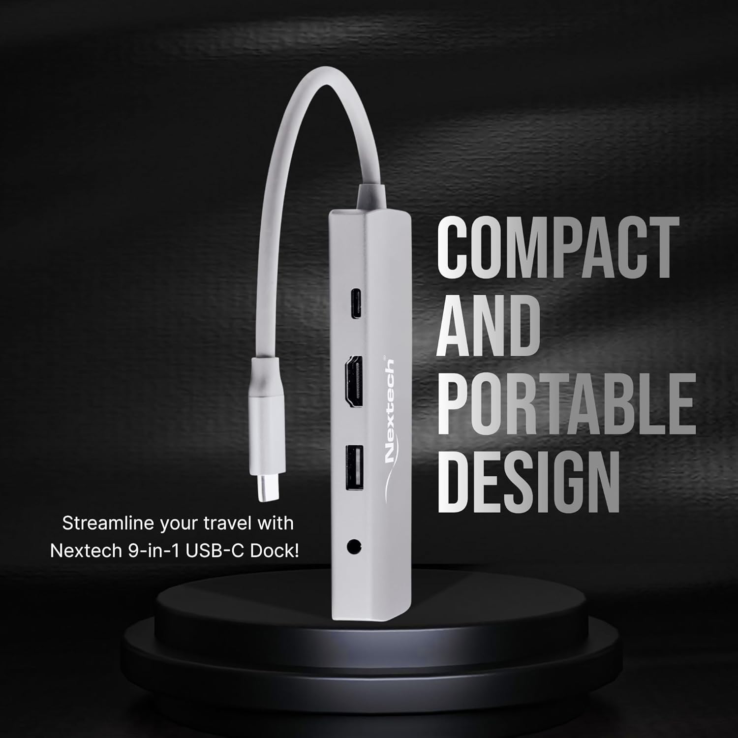 Nextech 9-in-1 USB-C Hub Docking Station – Type-C Adapter with 4K HDMI, Gigabit LAN, PD 100W Charging, USB 3.0 Ports, SD/TF Card Reader, Audio Jack – Compatible with MacBook, Windows – Space Grey