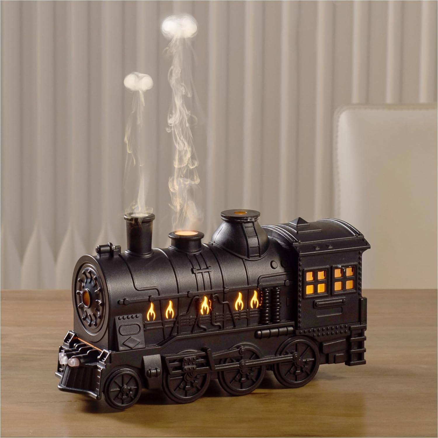 Mystiq: Train-Shaped Aroma Diffuser & Humidifier, 300ml, Flame Light, 2 Mist Modes, Auto Off – Perfect for Home, Office & Festive Decor.