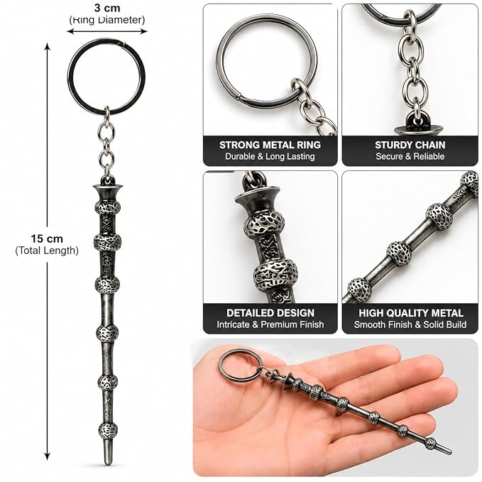 Wandora: Wizard-Inspired Magic Wand Keychain with HP-Themed Designs, Colourful Charms & Metal Keyring, Decorative Fantasy Keychain for Bags, Keys & Magic Fans