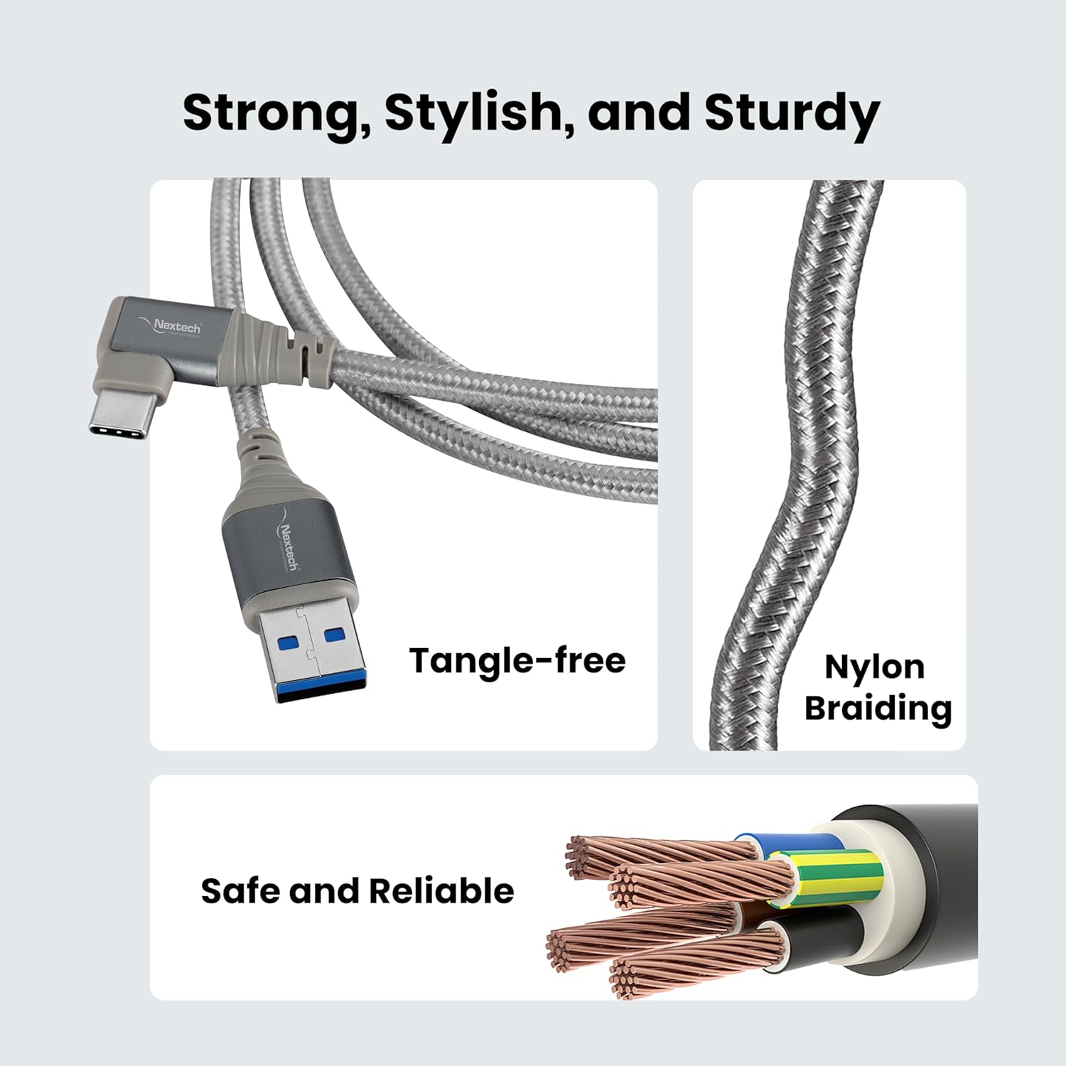 Nextech USB 3.0(M) to USB-C R/A (M) Braided Cable 1.5M (Space Grey)