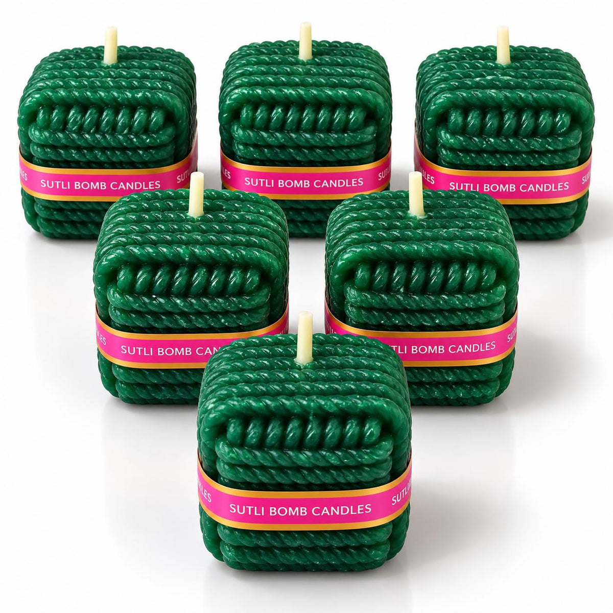 SutliPop: Sutli Bomb-Shaped Decorative Candles with Green Braided Rope Design, Festive Firecracker Style Candles for Diwali Décor, Celebrations & Gifting (Pack of 6)