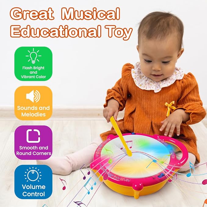 Drumzy: Interactive Musical Flash Drum Toy with 3D Colourful LED Lights, Drum Sounds, Music & Rhythm Play for Kids