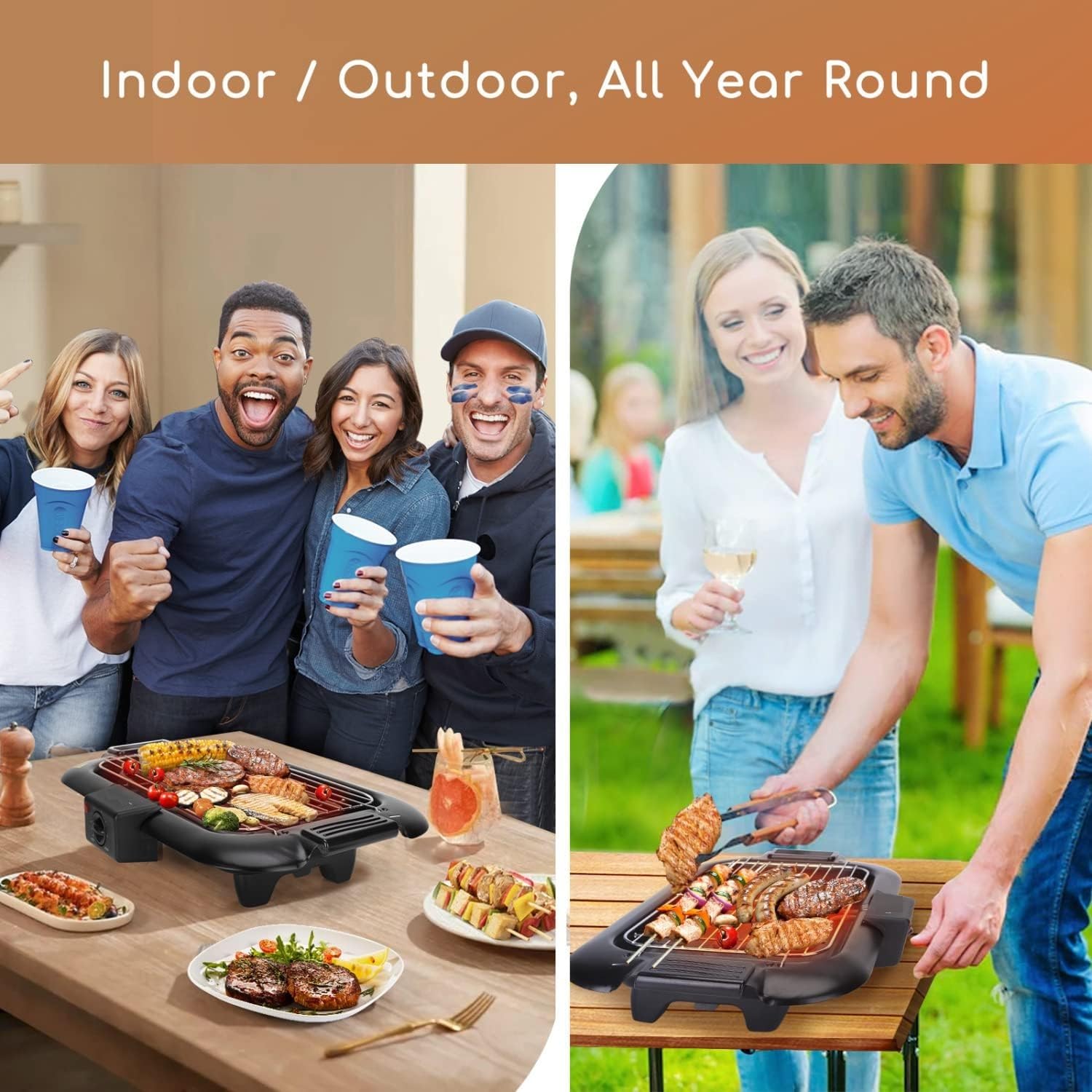 EzBBQ: 2000W Electric Barbecue Grill with Adjustable Temperature, Smokeless Design & Removable Drip Tray for Indoor & Outdoor Cooking