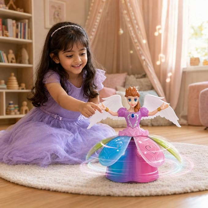 Angel: Musical Rotating Angel Girl Toy with Automatic Dancing Action, Colourful Flashing LED Lights & Music, Moving Doll Toy for Kids