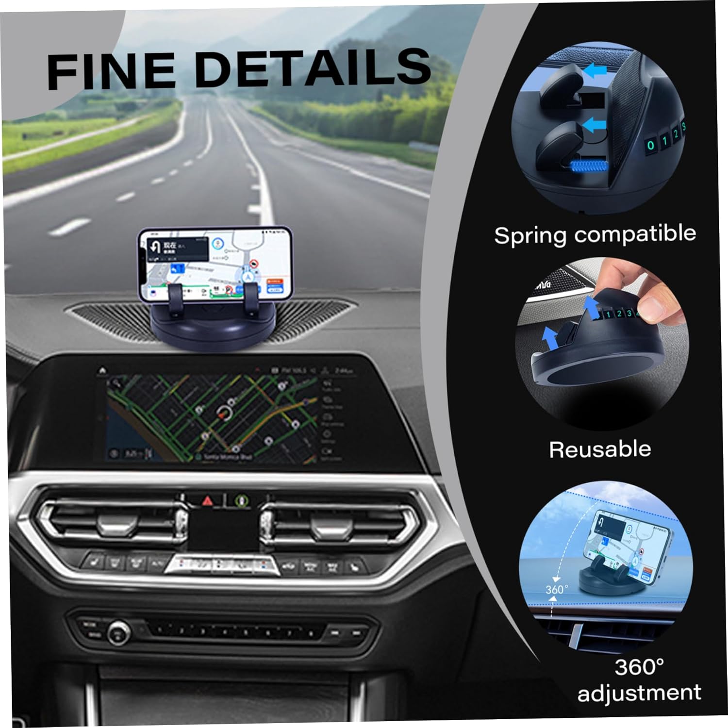 DashDock: Car Dashboard Phone Holder with Non-Slip Base, Anti-Fall Mount with Built-In Parking Number Display & Passive Speaker Amplifier for Hands-Free Driving