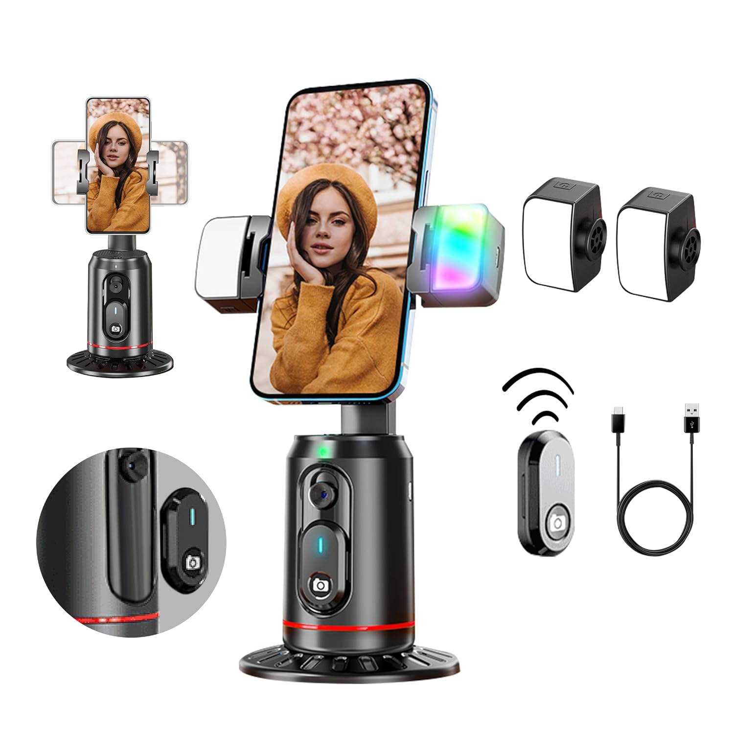 Create360: 360° Face Tracking Phone Holder with Auto Motion, Gesture Control & Remote for Vlogging, Streaming & Video Recording