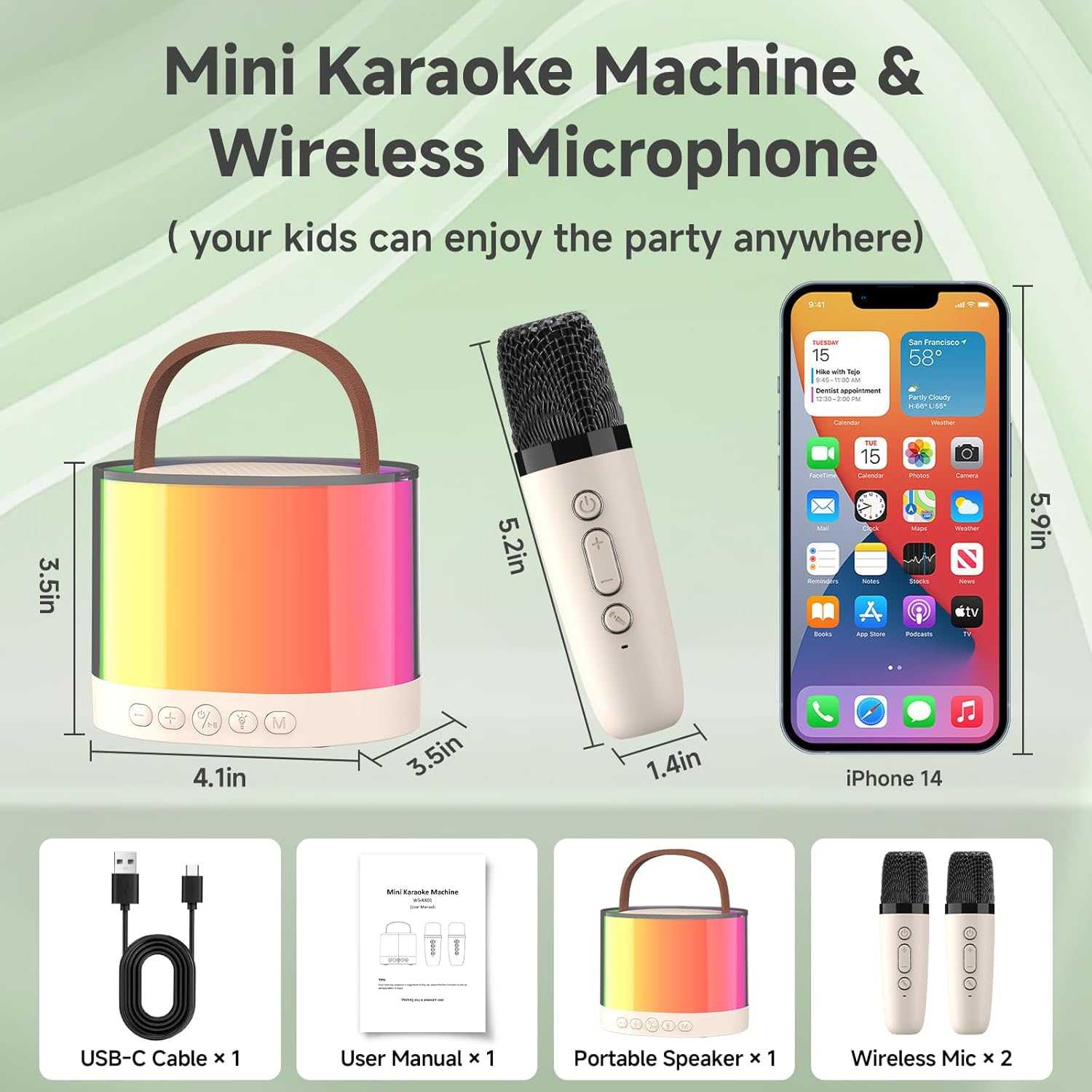 PartyStar: Upgraded Karaoke Bluetooth Speaker with Aura Light Display & Dual Wireless Mics for Music, Parties & Gifting