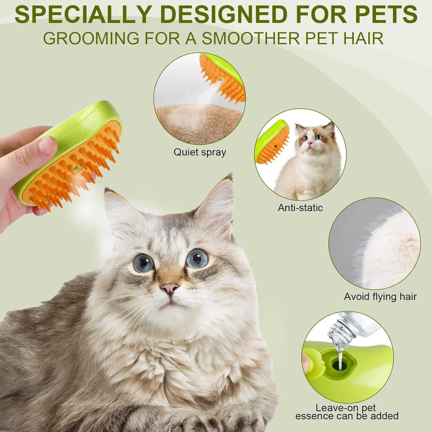 Steamu: 3-in-1 Pet Hairbrush with Steam for Gentle Grooming & Shedding Control in Cats & Dogs
