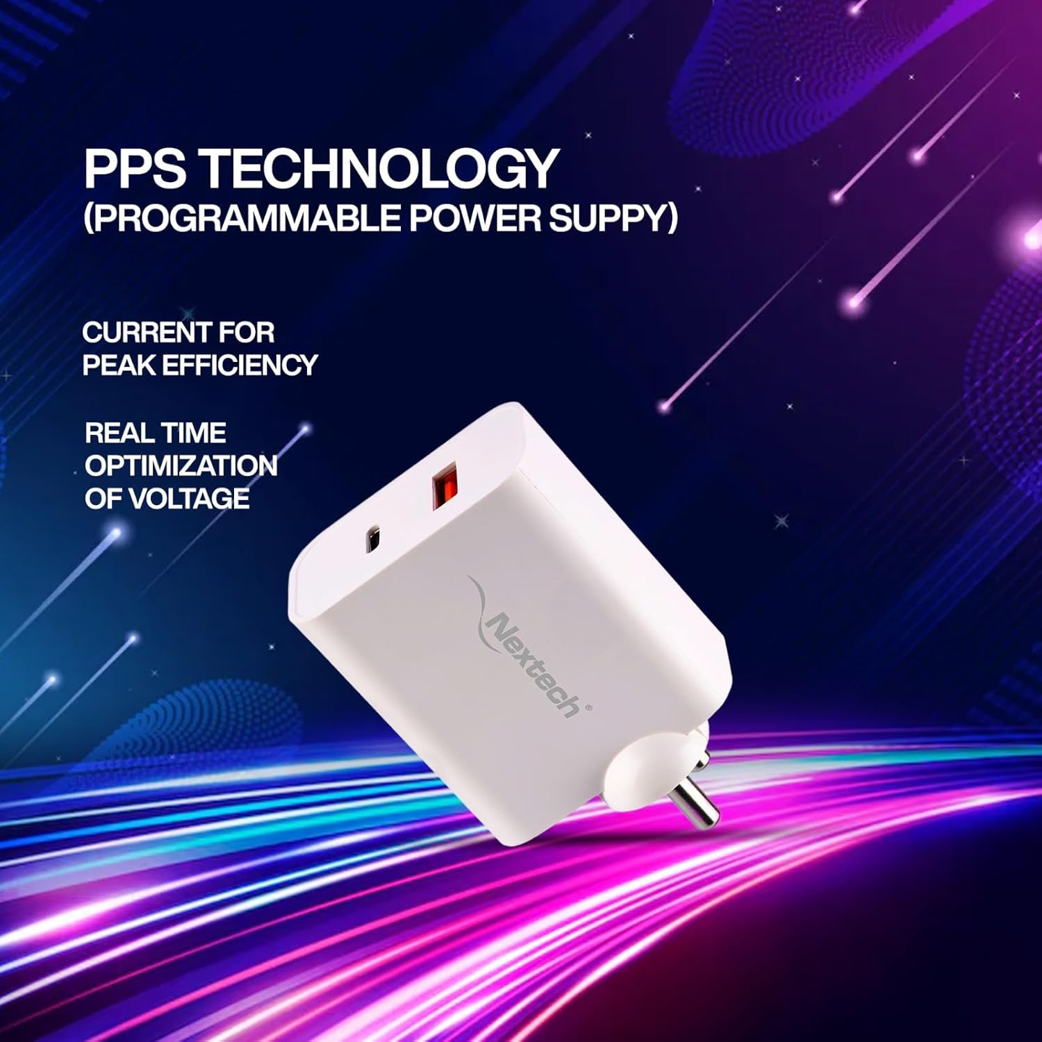 Nextech 65W PDQC PPS Technology Universal Charger for Macbooks, Laptops, Smartphones, Tablets (White)