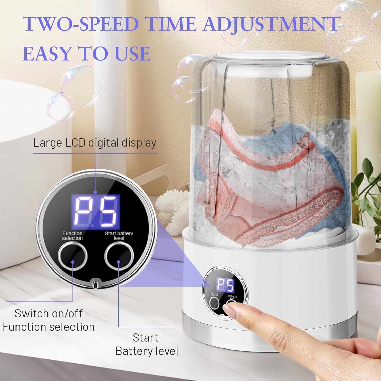Washy: Portable Mini Washing Machine with Rechargeable 3000mAh Battery, Compact Deep Cleaning Washer for Undergarments, Baby Clothes, Travel & Camping