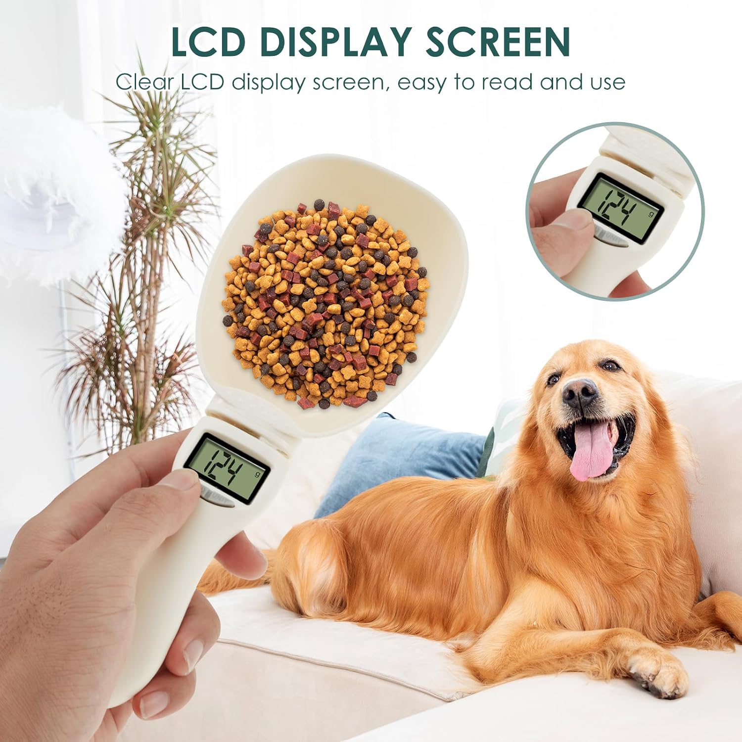 Scoopy: Digital Measuring Spoon Scale with LCD Display, 1g Precision, Removable Spoon & Electronic Weighing Function for Kitchen Ingredients, Meals & Pet Food