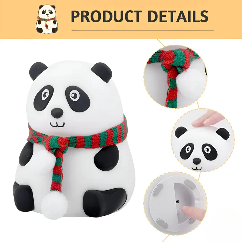 Pandi: Portable Squishy Silicone Panda Night Lamp with Soft LED Glow, Touch Control & Rechargeable Design for Cozy Bedroom Ambience & Gifting