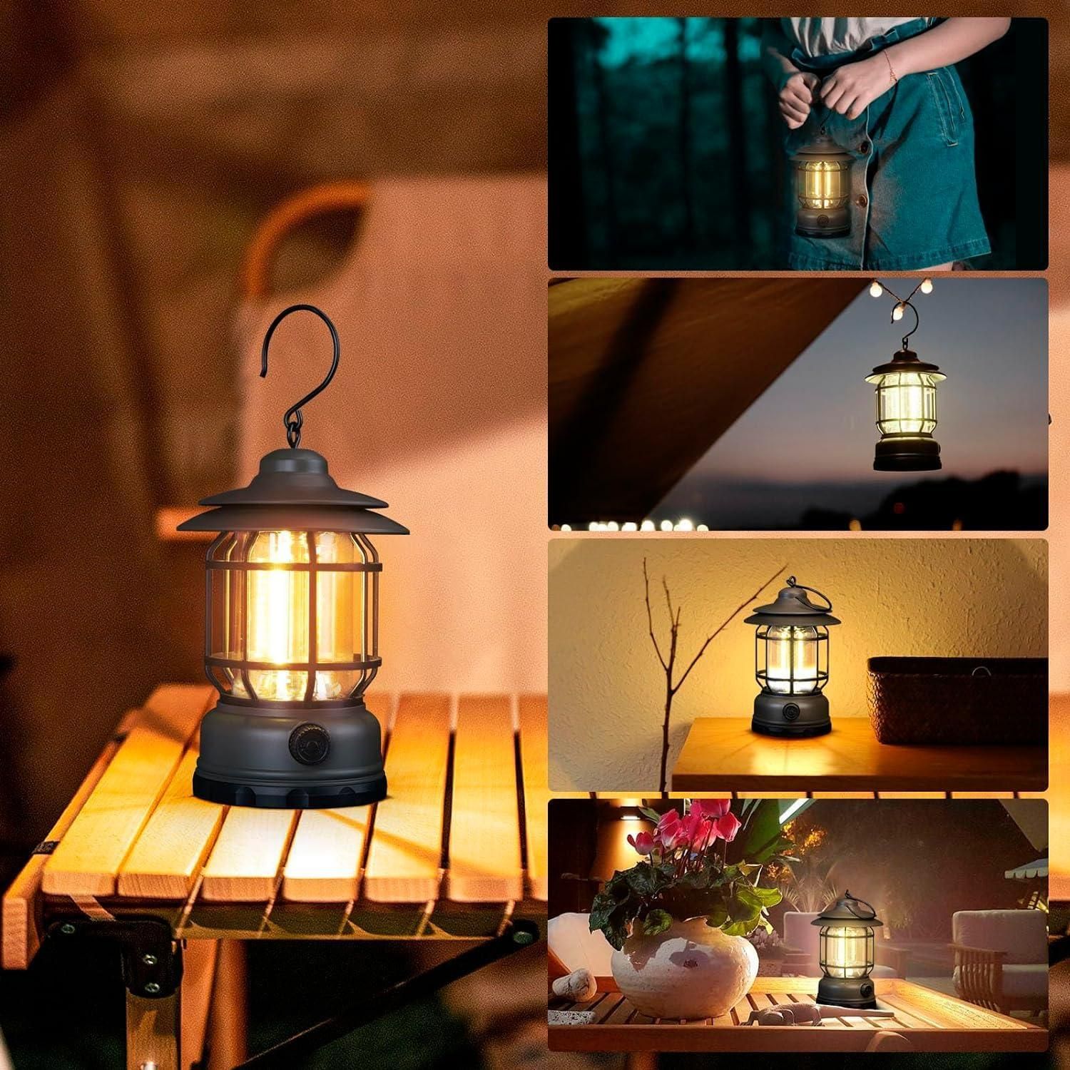 Lantern: Portable Retro Camping Lamp with Knob Adjustable LED, Type-C Charging & Waterproof Design for Outdoor & Emergency Use
