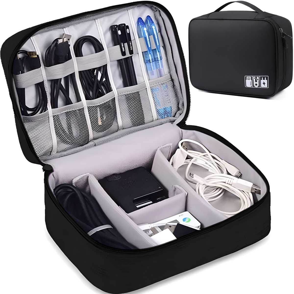 TechMate: Universal Gadget Organizer Bag with Dual-Layer Storage for Cables, Hard Drives & Travel Tech Essentials