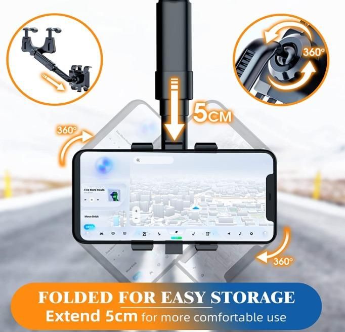 MirrorGrip: 60° Rotating Rearview Mirror Phone Holder with Anti-Shake Cradle & Adjustable Mount for Safe Driving