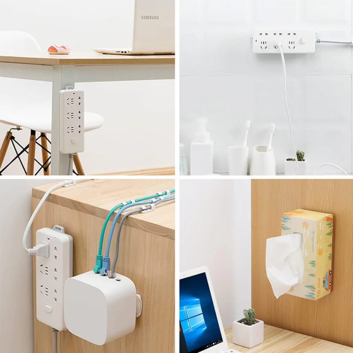 Mountiq: Punch-Free Adhesive Power Strip & Plug Holder Organizer – Wall-Mounted Self-Adhesive for Power Strips, WiFi Router, Switch Board & Cable Boxes (Pack of 2)