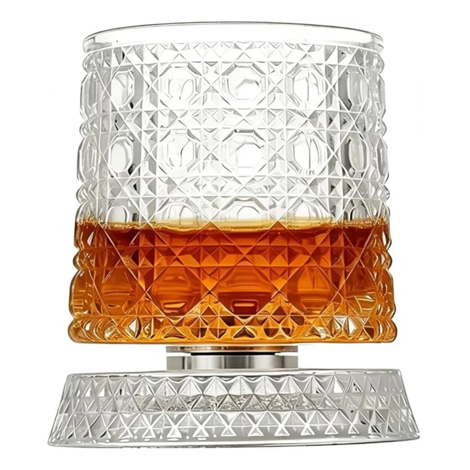 Glitzo: 300ml Revolving Glass with Hexa-Cut Crystal Look, 360° Spinning Tumbler & LED Light Base Glass
