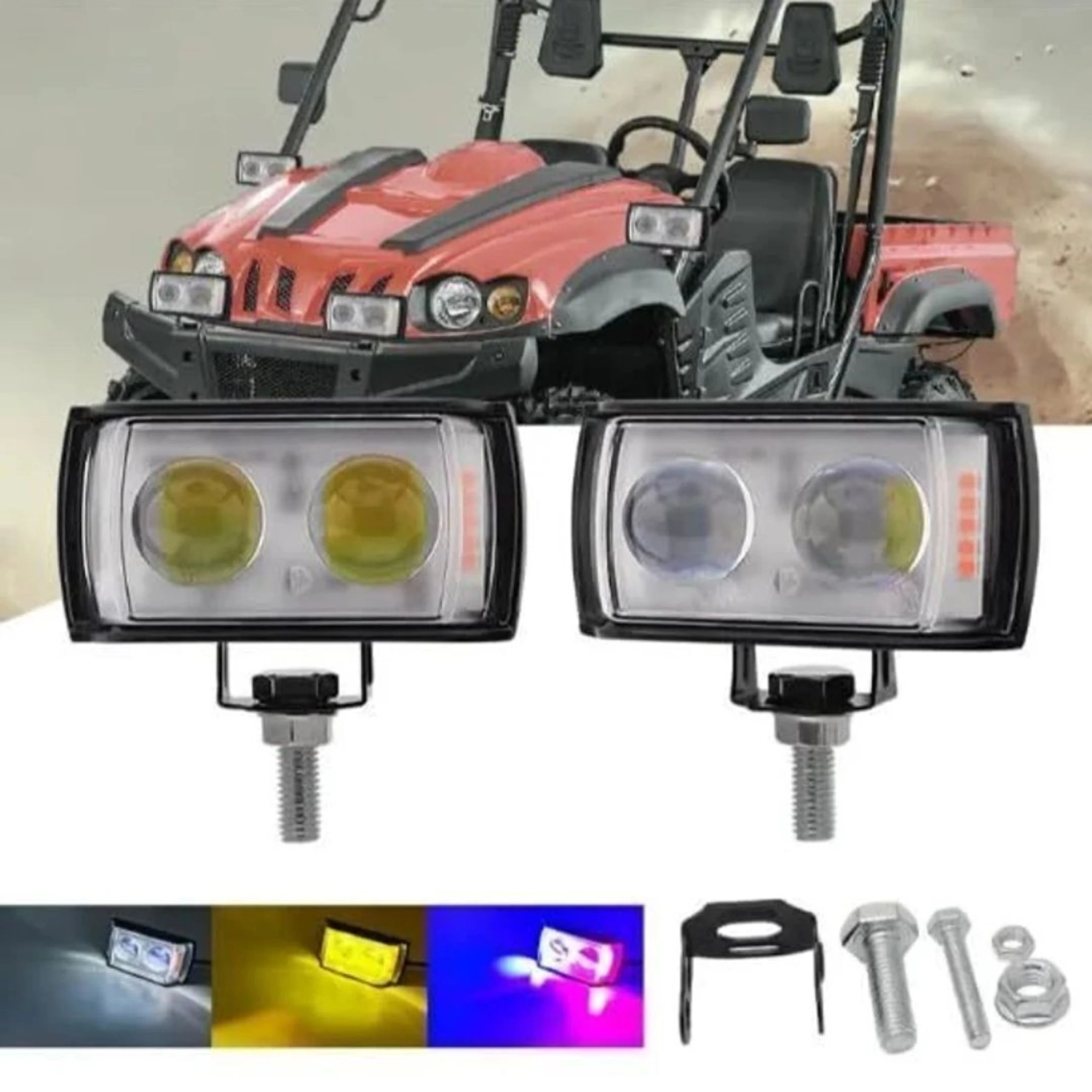 Mini Double Lens Fog Light with Yellow & White Fleshing Light (RED & Blue DRL) Fog Lamp Motorbike LED (12 V, 45 W) (Universal For Bike, Pack of 2)
